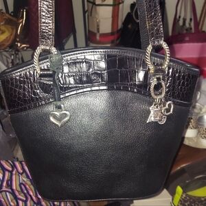 Brighton Elegant Black Croc-Embossed  Crossbody Bag